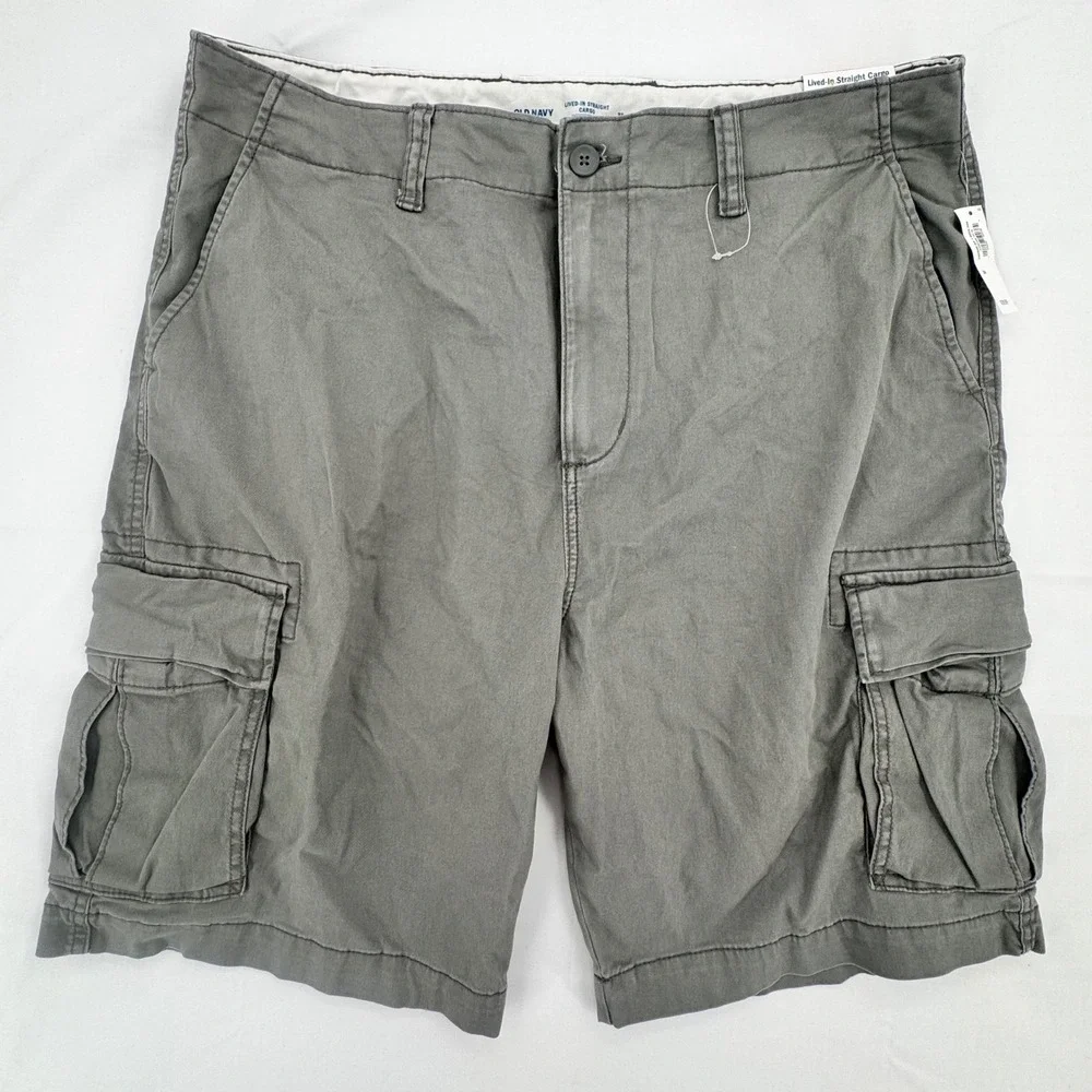 NEW 2018 Old Navy Lived-In Straight Cargo Shorts Mens Sz 38 Greystone Grey Flex